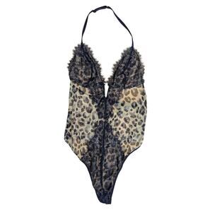 Victorias Secret V-Wire Teddy Bodysuit Cheetah Print Size S Sheer Lace Trim Luxe